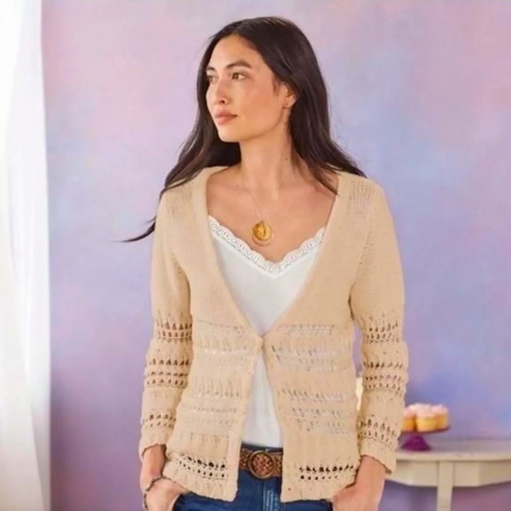 Sundance Cloudscape Button Front Cardigan Beige S - image 1